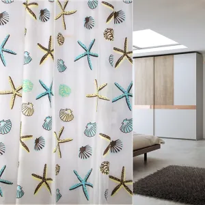 Shell Sea Star Bathroom Waterproof Shower Curtain 12 Hooks / 71" x 79"